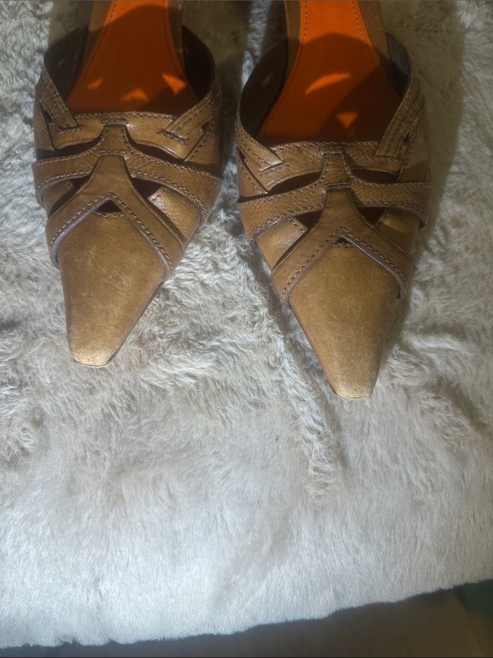 Prada Brown Suede Pointed Mules with Orange Insole - Picture 8 of 11